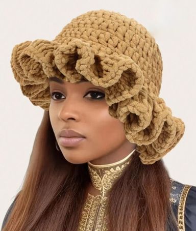 🔎 Crochet Ruffle Edge Wavy Knitted Beanie Hat 