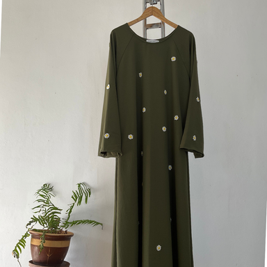 Fully Embroidered Olive Green Appliquee Abaya