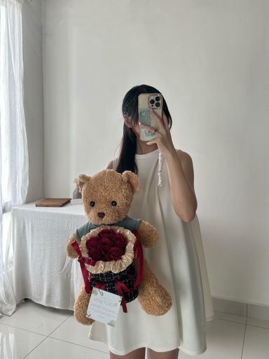 Bear With Soap Rose Round Bouquet