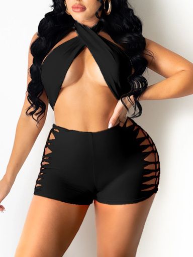 2pc Bandage Hollow Shorts Set