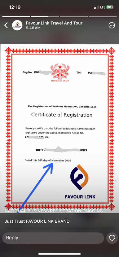 Business certificate 