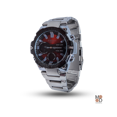 G Shock Steel Men's Watch (Silver And Red Time face)