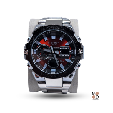 G Shock Steel Men's Watch (Silver And Red Time face)