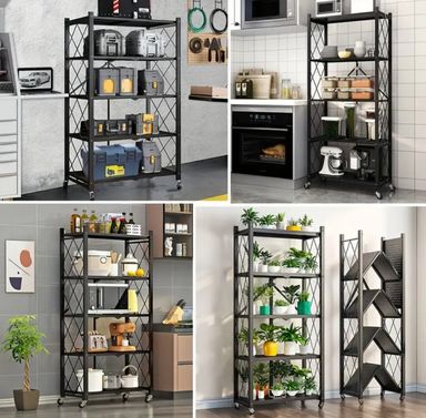 5-Tier Unmounted Home Display Rack, Featuring Wheeled Multi-layer Storage Shelf, Portable Floor-standing Multifunctional Utility Rack, Collapsible Display Rack, Storage Accessories, Display Stands