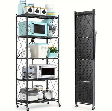 5-Tier Unmounted Home Display Rack, Featuring Wheeled Multi-layer Storage Shelf, Portable Floor-standing Multifunctional Utility Rack, Collapsible Display Rack, Storage Accessories, Display Stands