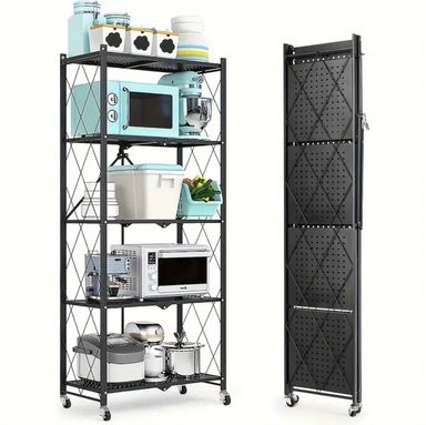 5-Tier Unmounted Home Display Rack, Featuring Wheeled Multi-layer Storage Shelf, Portable Floor-standing Multifunctional Utility Rack, Collapsible Display Rack, Storage Accessories, Display Stands