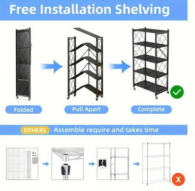 5-Tier Unmounted Home Display Rack, Featuring Wheeled Multi-layer Storage Shelf, Portable Floor-standing Multifunctional Utility Rack, Collapsible Display Rack, Storage Accessories, Display Stands