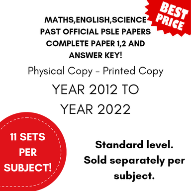 PAST PSLE PAPERS (PHYSICAL COPY) STANDARD LEVEL. ENGLISH, MATHS, SCIENCE AND MALAY!