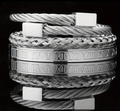 Stainless Steel Roman Numeral Bracelet Set(silver)