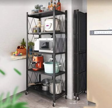 5-Tier Unmounted Home Display Rack, Featuring Wheeled Multi-layer Storage Shelf, Portable Floor-standing Multifunctional Utility Rack, Collapsible Display Rack, Storage Accessories, Display Stands