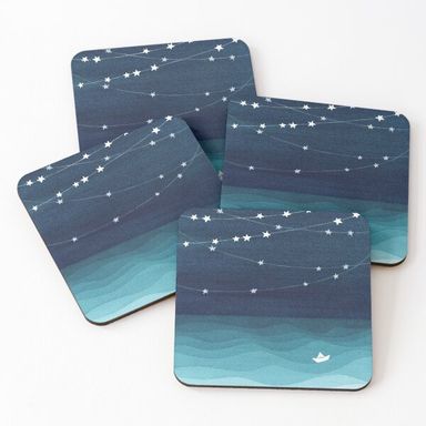 Garland of stars, teal ocean Coasters (Set of 4)