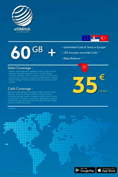 Travel Sim 150 GB Zone 1 ( EU&TR&CH&UK )