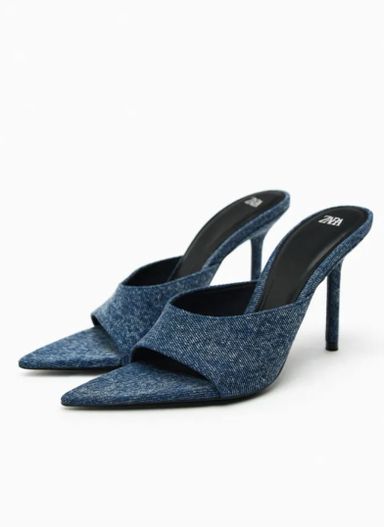 MULES A TALON EN JEAN - Couleur Bleu