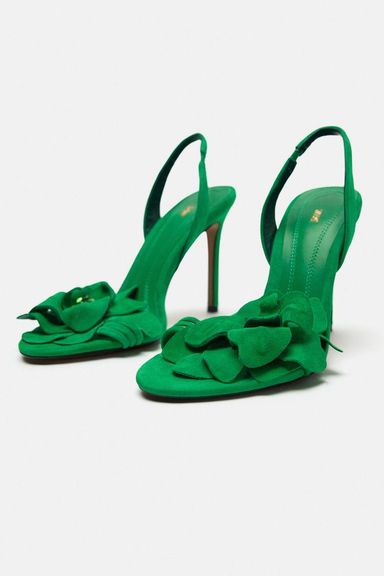 SANDALES À TALONS HAUTS EN CUIR FLEURI - Couleur Vert