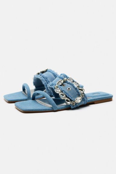 Sandales plates en denim - Couleur Bleu