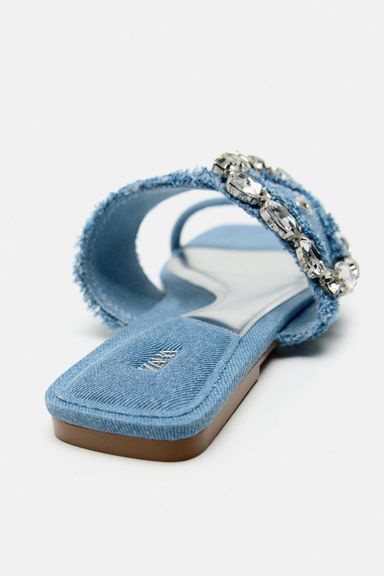 Sandales plates en denim - Couleur Bleu