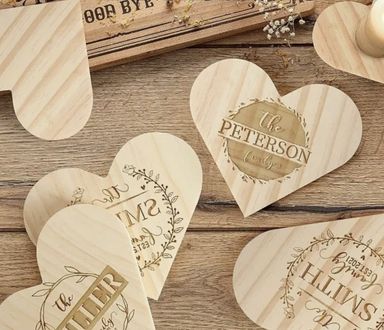 Natural Wooden Coasters - Hearts - set of 4 