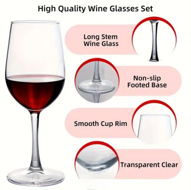 Restaurantware  6 pieces Wine glasses,  Heavy-Duty Stemmed Wine Glasses - Dishwashable, Shatterproof, Clear Polycarbonate Wine Glasses, For All Kinds Of Beverages