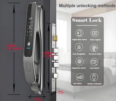 3D Face Recognition Door Lock 3D Face Smart Door Lock w/Camera, Fingerprint, Passcodes, IC Cards, Remote WiFi Control w/Keyless Smart Mortise Lock for Front Door via App