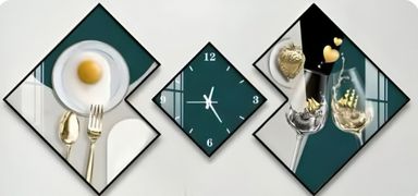 Large 3pcs Geometric Wall Clock with Silent Movement, Modern Decorative clocks Set with Canvas Painting, Creative Wall Decor for Living Room Home Office 