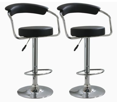 Diner Vintage Modern Faux Leather Upholstered Adjustable Swivel Bar Stool in Black