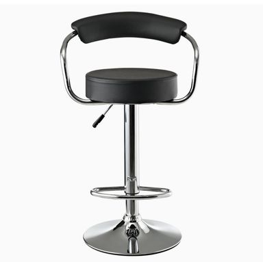 Diner Vintage Modern Faux Leather Upholstered Adjustable Swivel Bar Stool in Black