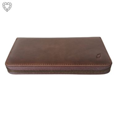 Ladies dark brown zip up genuine leather wallet