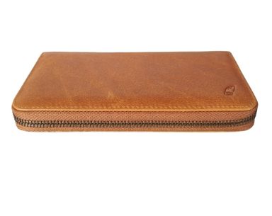 Ladies tan zip up genuine leather wallet