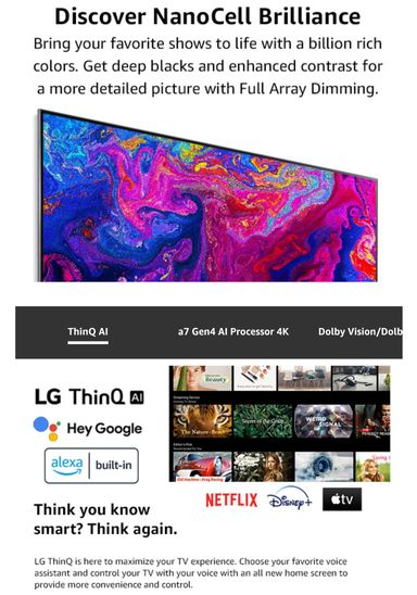 LG 75-inch Google TV, LED Smart TV with Google Cast, Dolby Atmos and Dolby Vision, MEMC, HDR 10, Voice Remote (2024-CG75)