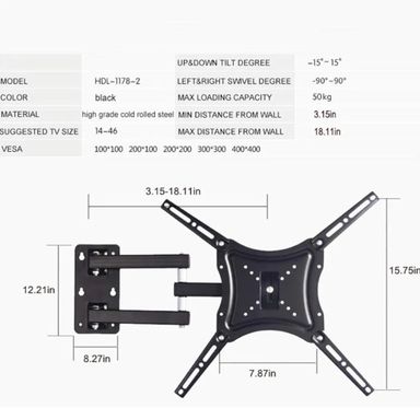 Retractable TV Wall Mount Full Motion Bracket Wall Stand Adjustable Mount Arm Fit for Plasma Flat LED TV 16"-60" 