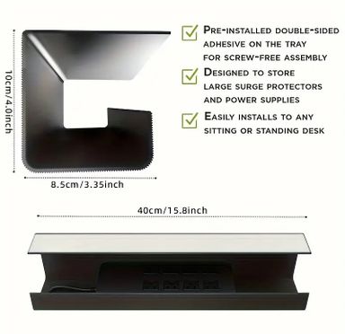 Under Desk Cable Organizer Tray - Durable Plastic.