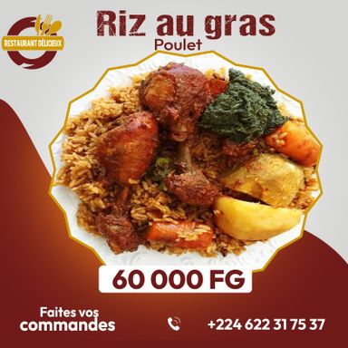 Riz au gras poisson, poulet, viande 