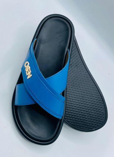 Mens Cross-Strap Leather Slides