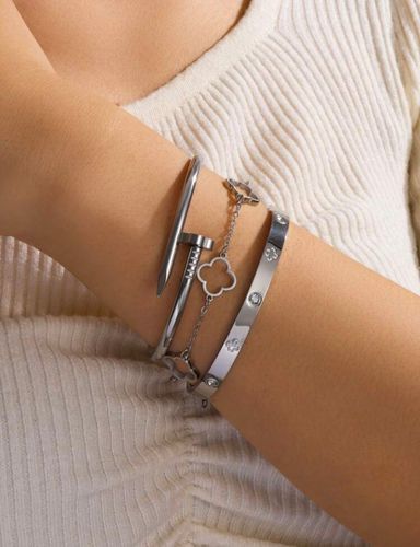 Clover Silver 3 Piece Bracelet Set