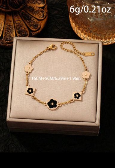 Leaf Flower Black Bracelet 