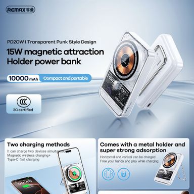 Remax PD20W Transparent Punk Style Design 15W Magnetic Wireless Charging Power Bank