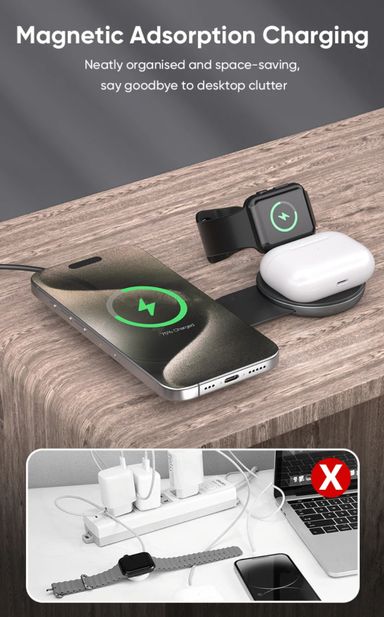 FOLDING WIRELESS MAGNETIC CHARGER 3 in 1 