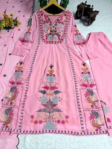 Pink Color Trending Pakistani Dress With Original Mirror and Thread Work