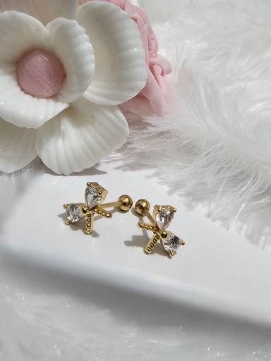 SS AD Bow White Stone Ear Stud