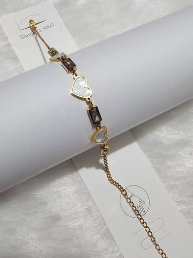 SS Gold White Heart Stone Bracelet