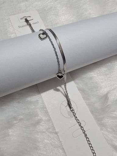 SS Silver White & Black Heart Stone Bracelet