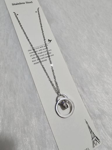 SS AD Stone Silver Pendent Necklace