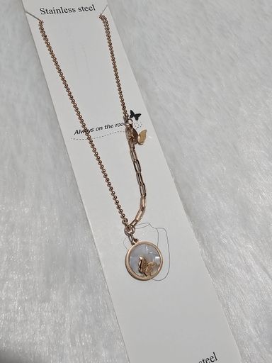 SS AD Stone Rose Gold Pendent Necklace