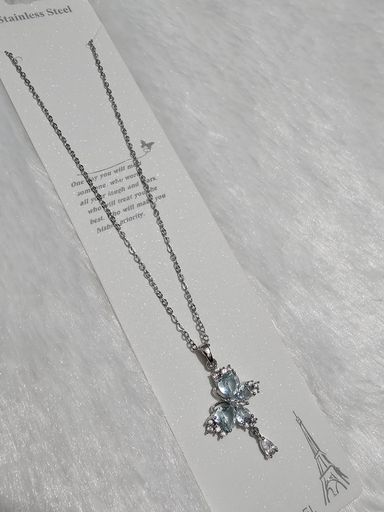 SS AD Stone Silver Pendent Necklace
