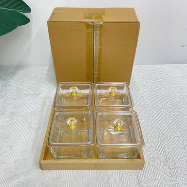 GLASS DISH WOODEN TRAY
