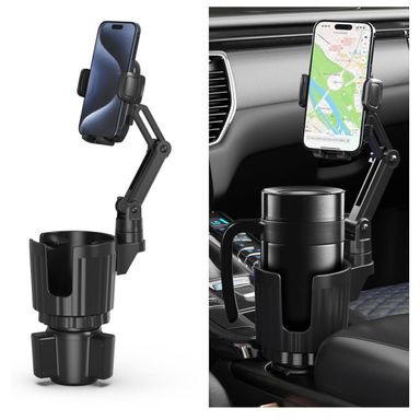 Cup Holder Phone Mount, 2 in 1 Universal Cup Holder Expander Adjustable Base with Phone Mount