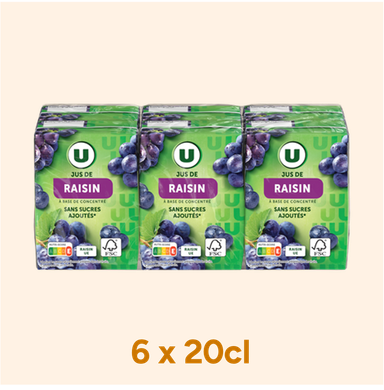 U Jus de Raisin Sans Sucres Ajoutés 6x20cl