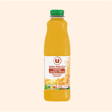 U 100% Pur Jus Orange, Ananas, Pêche 1L