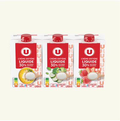 U Crème Entière Liquide 30% de Matières Grasses 3x20cl