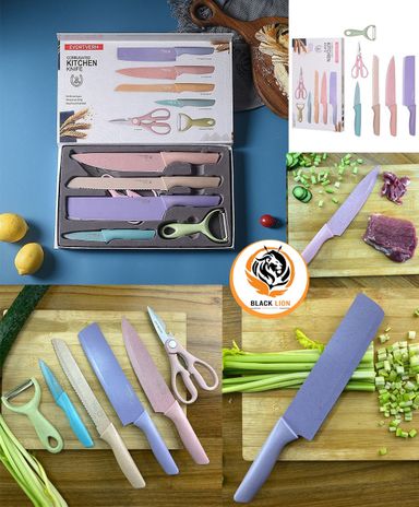 6PCS Modern Colorful Stainless Steel Chef Knife Set – Non-Stick & Stylish 🌈🔪